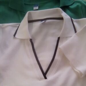 Two Old Navy White Polo with Black Trim And All Green Polo Nwot